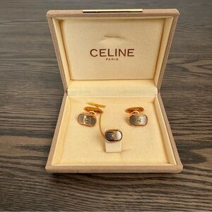 ✨CELINE Paris Cufflink & Tie Tack Set – Gold & Silver Tone